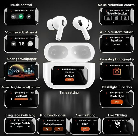 bSmart Touchscreen Bluetooth Earbuds, Full-Color Display, AI Interaction, Offline Playback, Waterproof, Wireless Charging, Regular priceRs. 8,999.00 Sale priceRs. 699.00Sale